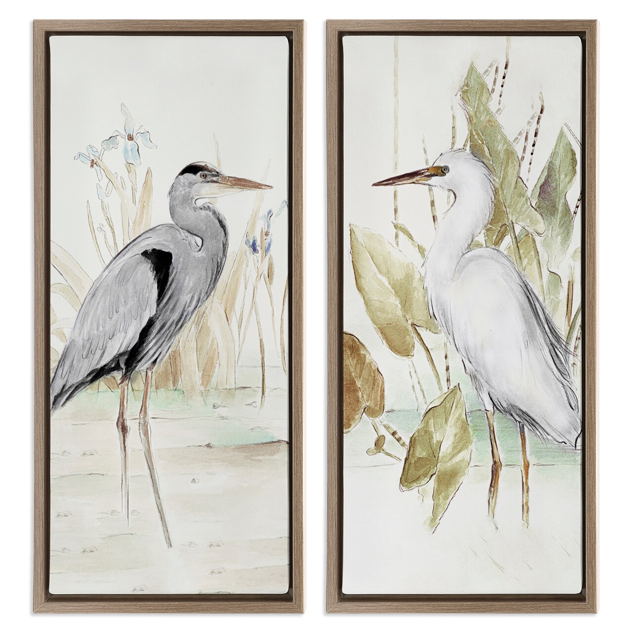 Stupell Industries Heron Egret Marsh Landscape 2 pc Framed Floater Canvas Wall Art Set Design by Lanie Loreth